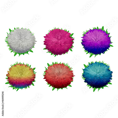 Colorful 3d aster flower set vector illustration isolated on white background for luxury floral design