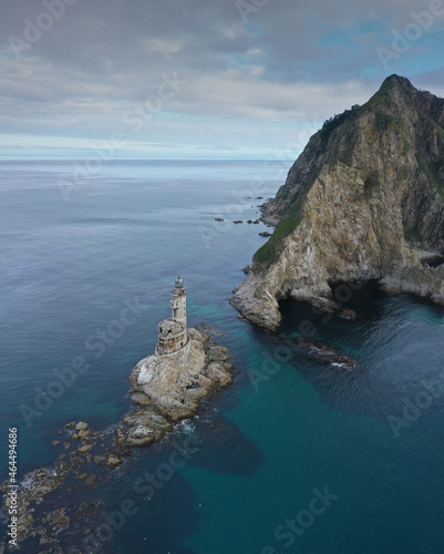 Aerial View of Lighthouse Aniva in Southern Point of Sakhalin Island, Russia. photo