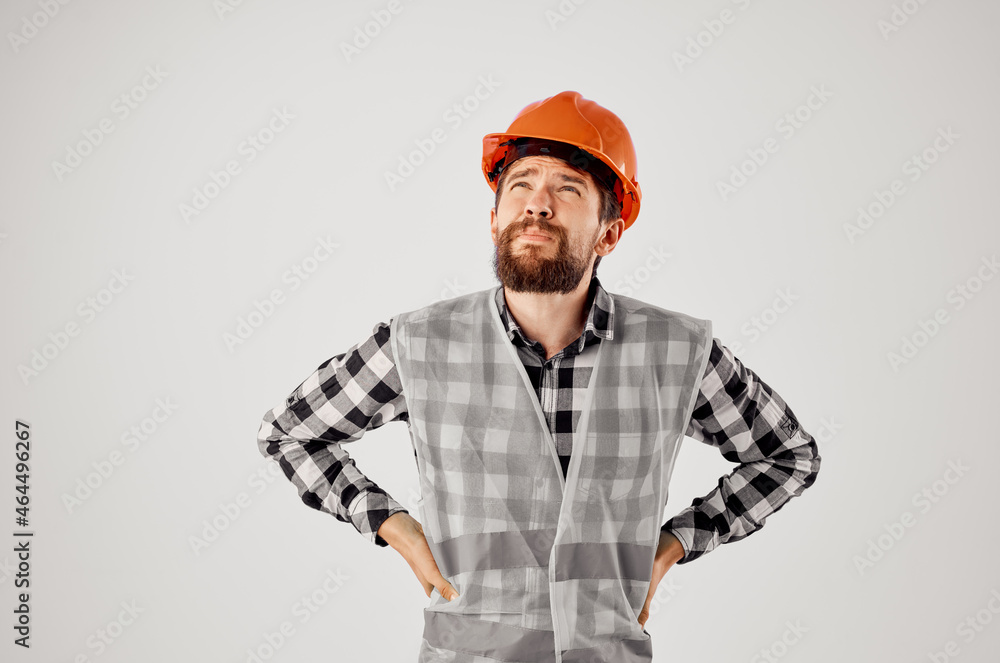 emotional man in working uniform construction building profession light background emotional man in working uniform construction building profession light background