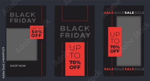 RED Set of black Friday 2021 sale post social media pack template premium poster vector. Black Friday sale label template design for banner, idea, cover, booklet, print, flyer, card, poster, badge