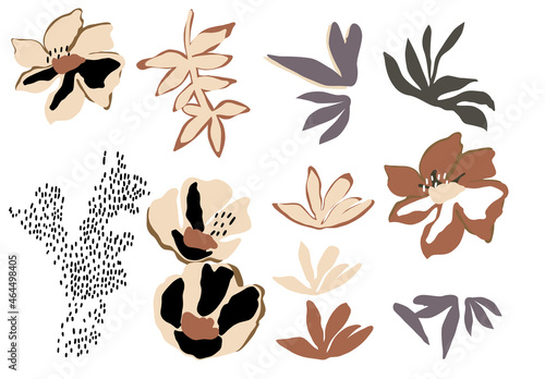 silhouette flowers watercolor gouache leaves illustration set pretty banana leaves colorfull palms photo