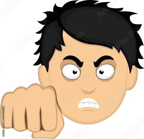 Vector emoticon illustration of the head of a cartoon young man giving a fist bump