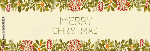 Christmas frame floral branch.Holiday border background plant.Design decoration 2022 new year.