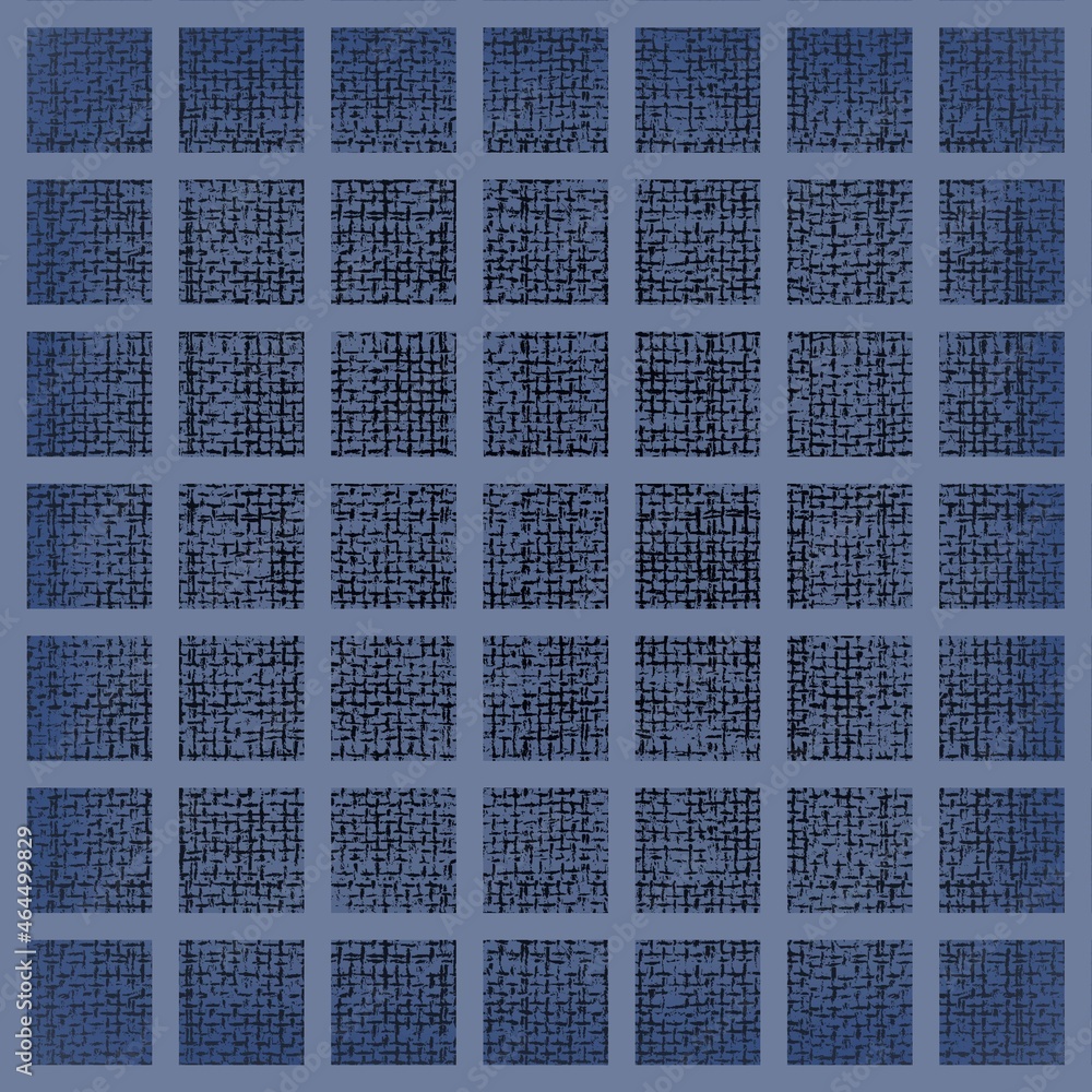 Dark navy blue color fabric texture pattern design. Linen textures. Fabric canvas overlay. Old paper background. Plaid check patten in dark navy and blue.