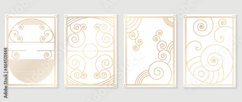 Luxury gold art deco cover design template vector. Art deco line border. Victorian vintage old antique elegant vector for party, thematic wedding or textile prints.