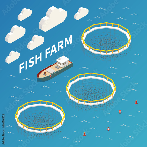 Industrial Fish Farming Isometric