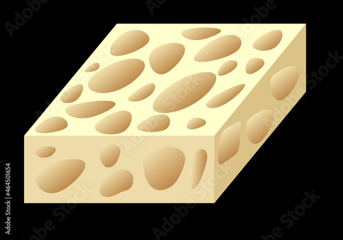Tableta de turrón duro o con almendras sobre fondo negro. Trozo de queso con agujeros. Postre navideño