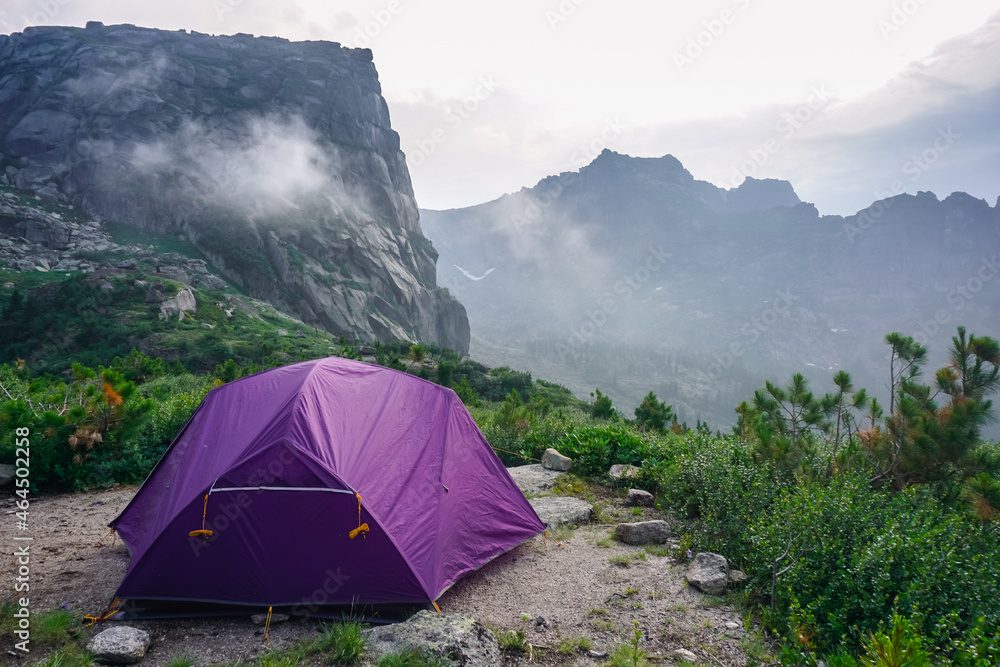 Tent on top of a mountain in Ergaki Natural Park