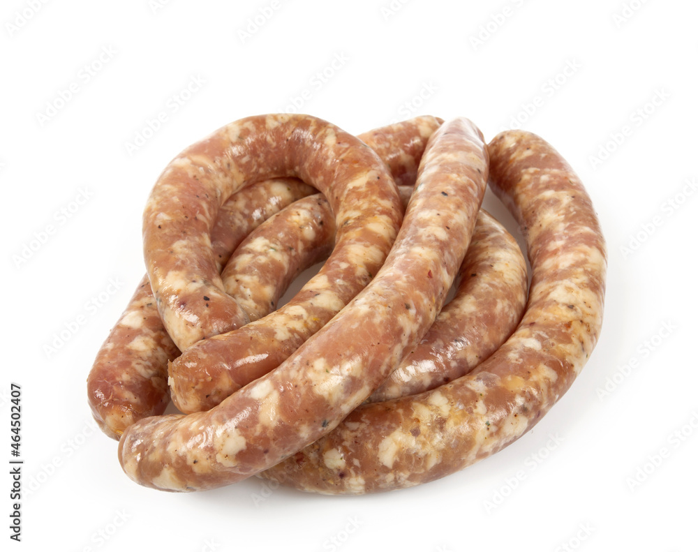 raw sausages isolated on white background
