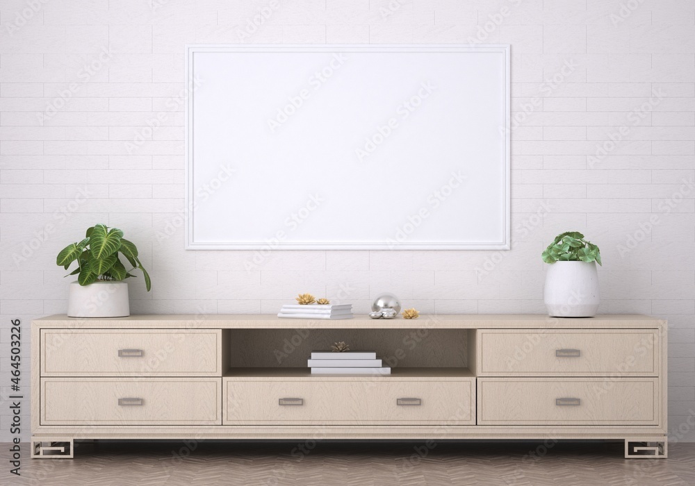 Fototapeta premium 3D Mockup photo frame in Modern interior of living room