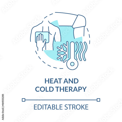 Heat and cold therapy blue concept icon. Compress for relieving back pain and swelling. Physiotherapy abstract idea thin line illustration. Vector isolated outline color drawing. Editable stroke