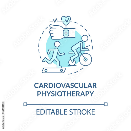 Cardiovascular physiotherapy blue concept icon. Physical exercise for rehabilitation. Fitness abstract idea thin line illustration. Vector isolated outline color drawing. Editable stroke