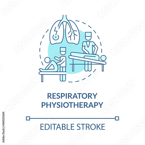 Respiratory physiotherapy blue concept icon. Professional therapist. Patient with chest pain. Treatment abstract idea thin line illustration. Vector isolated outline color drawing. Editable stroke