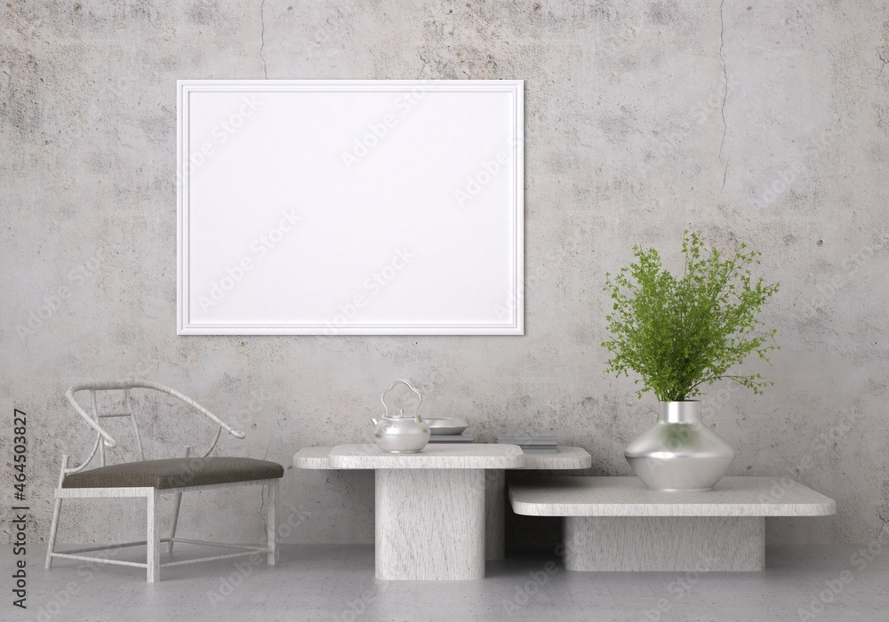 3D Mockup photo frame in Modern interior of living room 3D Mockup photo frame in Modern interior of living room