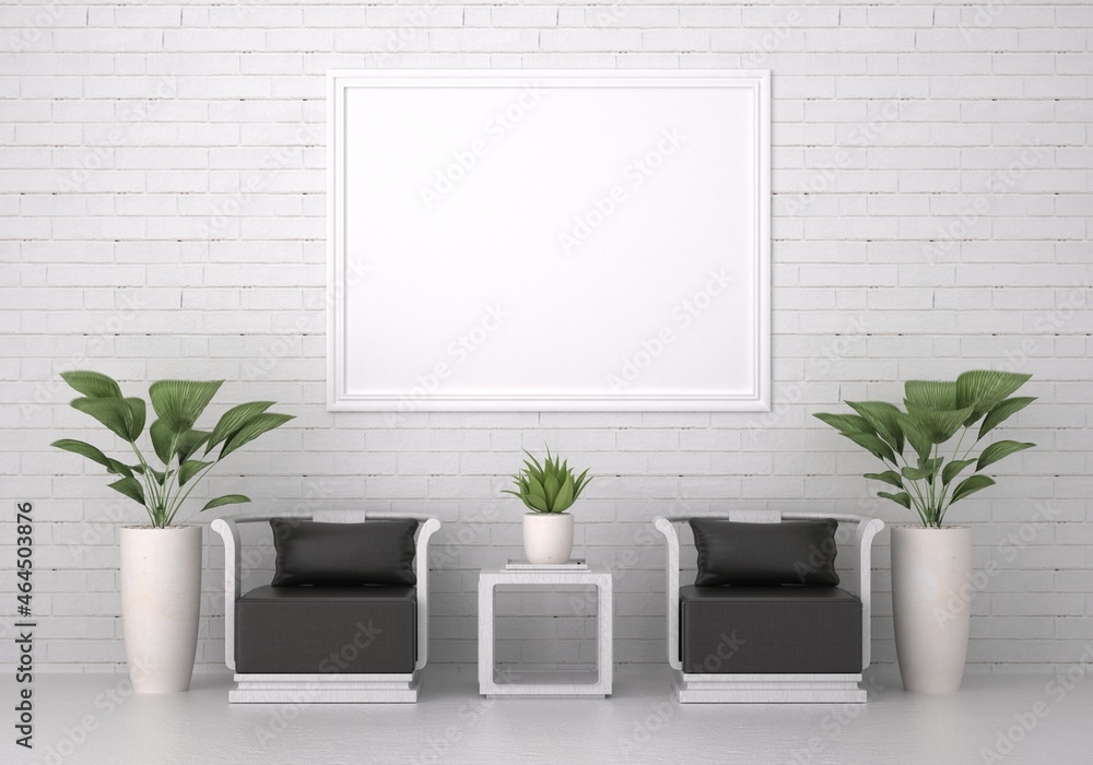 3D Mockup photo frame in Modern interior of living room 3D Mockup photo frame in Modern interior of living room