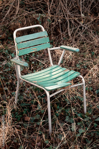 Old chair in the forest. Retro chair  photo