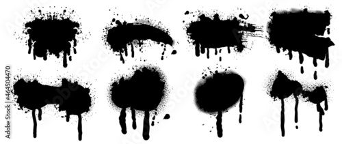 Set of black brush  spray paint  ink brush strokes  brushes. Dirty artistic design elements. Vector illustration. Isolated on white background.