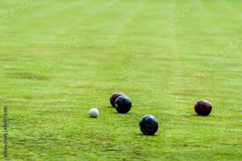 Lawn bowls Jack and bowls