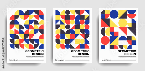 Retro Geometric Covers Set. Swiss Modernism. Flat Retro Geometric Covers Design. Colorful Modernism. Simple Shapes Composition. Futuristic Patterns. Vector EPS 10.