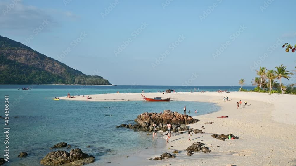 Viewpoint of white sand beach or Karma beach in tropical sea at Lipe island Viewpoint of white sand beach or Karma beach in tropical sea at Lipe island