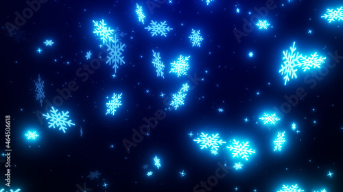 雪のように降り注ぐ輝く青く水色の雪の結晶 クリスマス 年末 4K LOOP ネイビー コバルトブルー 青