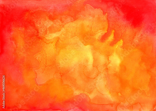 Red and yellow watercolor background. Aquarelle texture canvas element for design.Hand drawn illustration. Orange background