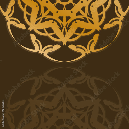 Greeting card in brown color with mandala in gold pattern prepared for printing.