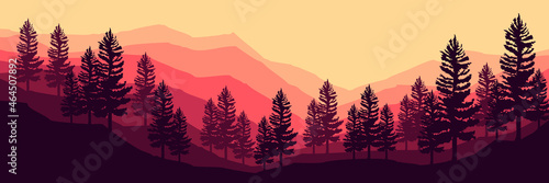 morning at mountain landscape vector illustration good for wallpaper, background, backdrop, web banner, blog, web background, and design template
