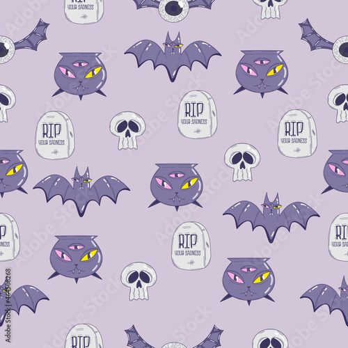 Seamless pattern with halloween attributes - vector illustration, eps stock illustration