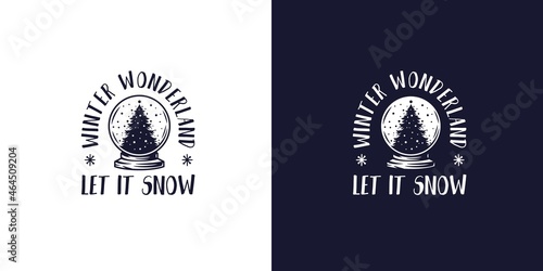 Christmas snow ball for the new year. Winter holiday design with spruce or christmas tree for merry christmas holiday