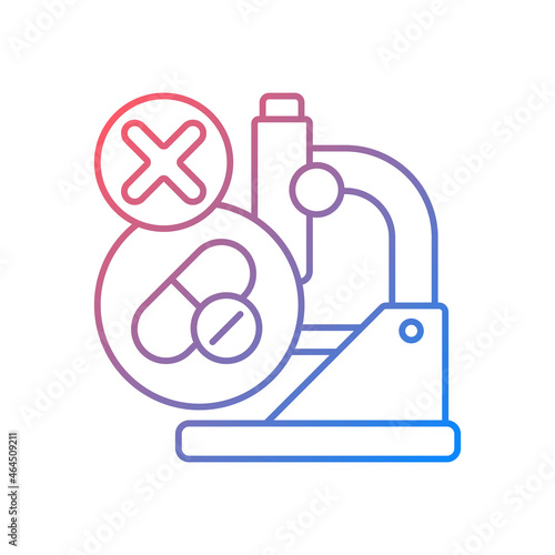 Failed research gradient linear vector icon. Setback in clinical trial. Improper dose selection. Lack of efficacy. Thin line color symbol. Modern style pictogram. Vector isolated outline drawing