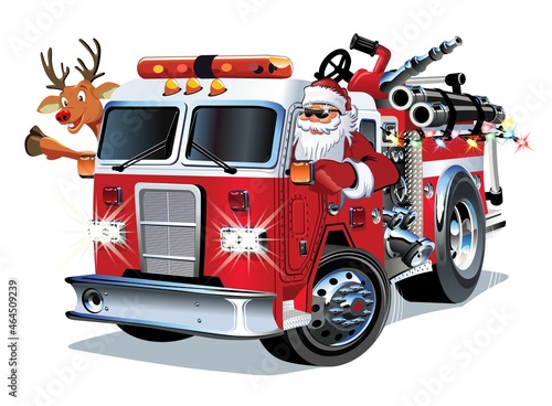 Fotografie, Tablou Cartoon Christmas firetruck