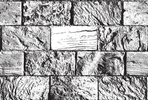 Abstract seamless pattern with old horizontal brickwork. Black and white vector texture in the grunge style with realistic brick wall. Repeating background, wallpaper, wrapping paper or fabric design