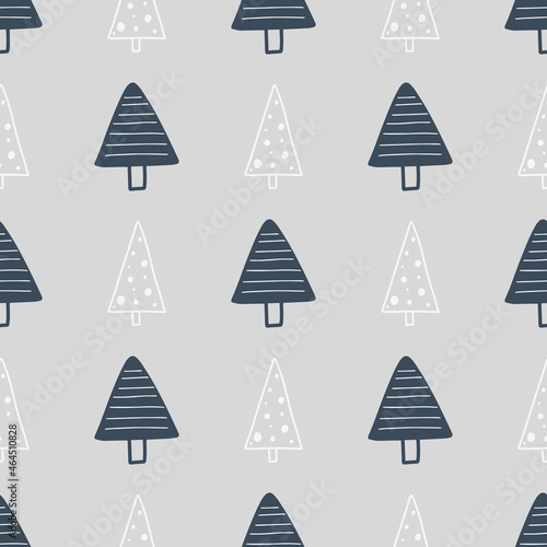 Christmas and New Year symbols tree seamless pattern. Vector cute print. Digital paper. Design element.