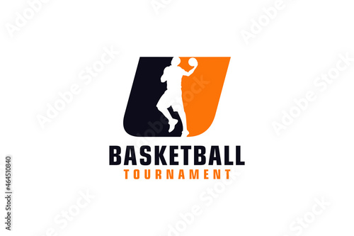 Letter U with Basketball Logo Design. Vector Design Template Elements for Sport Team or Corporate Identity.