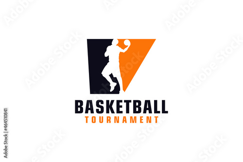 Letter V with Basketball Logo Design. Vector Design Template Elements for Sport Team or Corporate Identity.