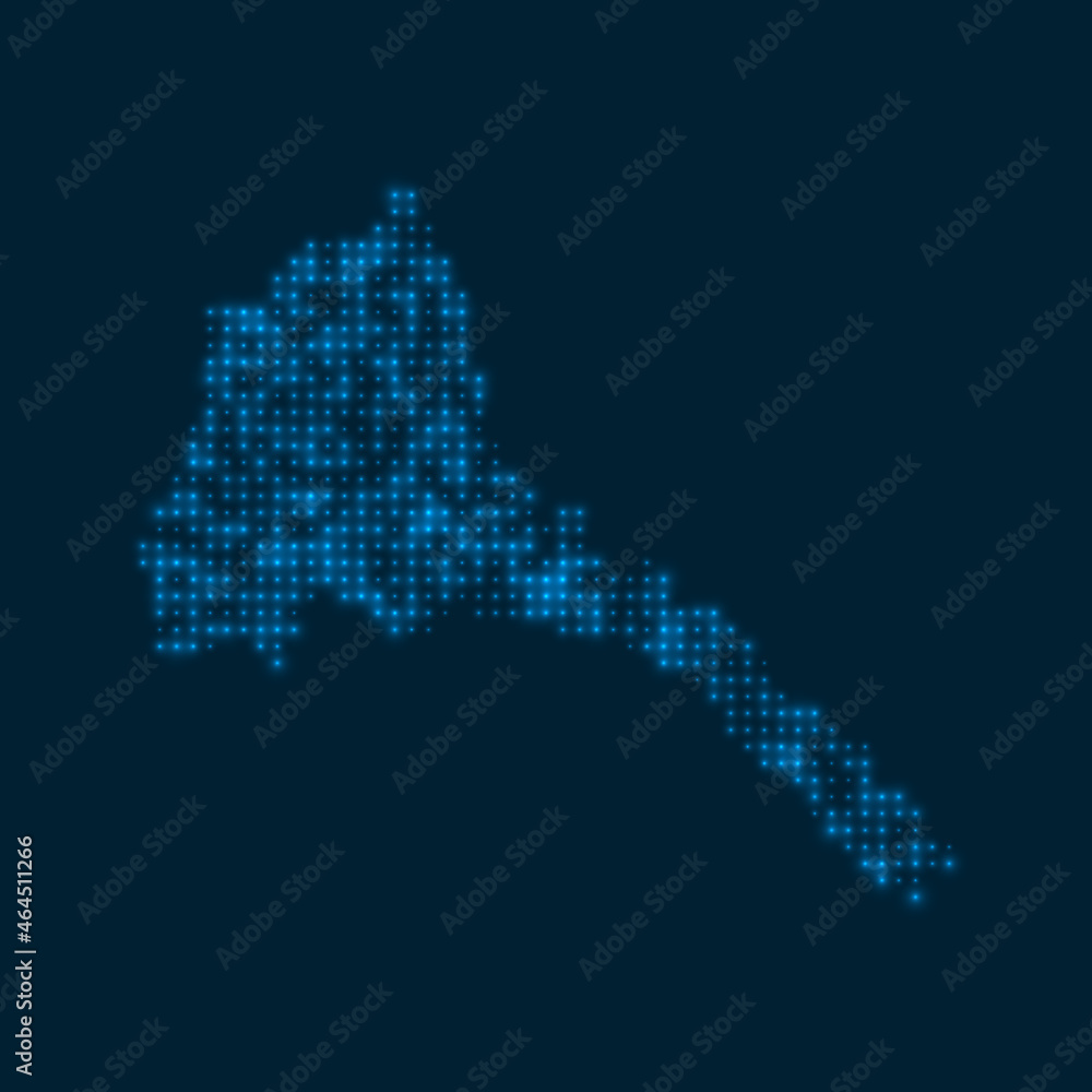Fototapeta premium Eritrea dotted glowing map. Shape of the country with blue bright bulbs. Vector illustration.