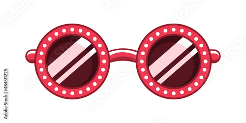 Red round shades sunglasses with white dot pattern clipart. Funky party glasses eyewear cartoon vector illustration.