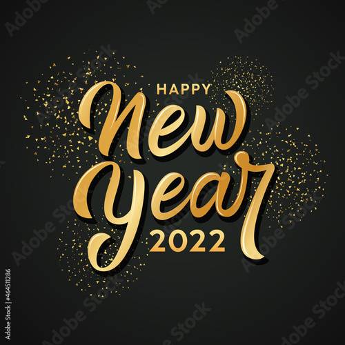 Happy new year 2022 text gold design, on firework at night background, Eps 10 vector illustration