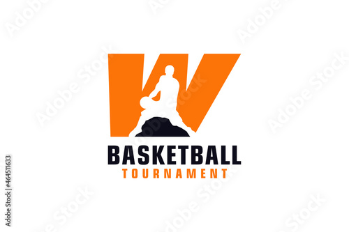 Letter W with Basketball Logo Design. Vector Design Template Elements for Sport Team or Corporate Identity.