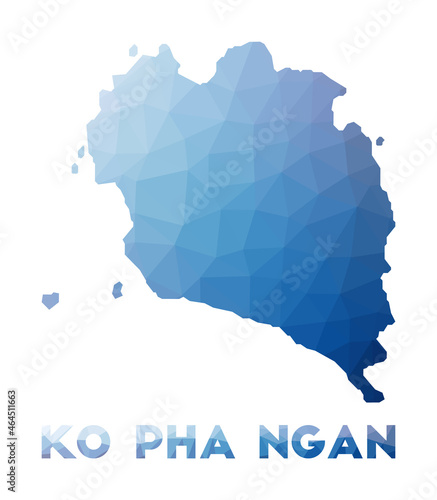 Low poly map of Ko Pha Ngan. Geometric illustration of the island. Ko Pha Ngan polygonal map. Technology, internet, network concept. Vector illustration.