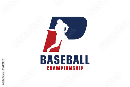 Letter P with Baseball Logo Design. Vector Design Template Elements for Sport Team or Corporate Identity.