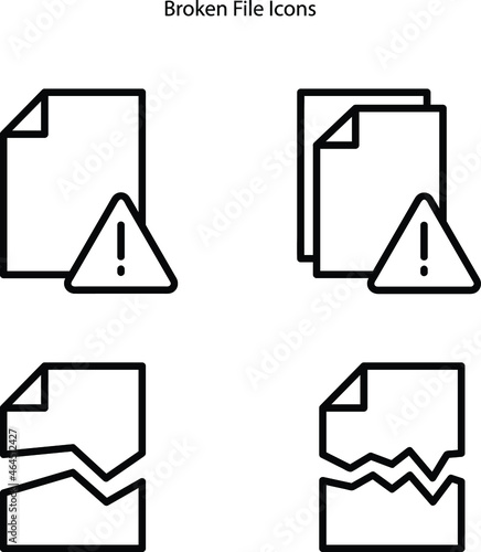 set of broken file icons on white background. missing file.