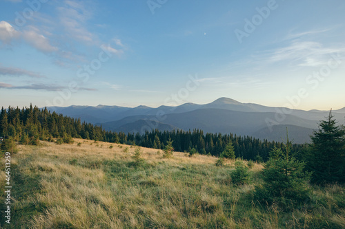 wide panorama of mountain peaks. hiking in the mountains. outdoor recreation