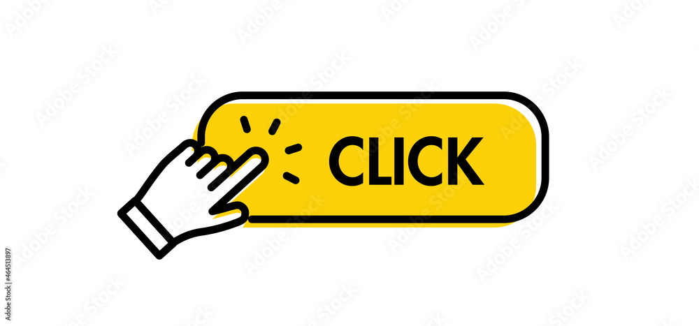Click here button with hand pointer clicking. Web call to action with arrow pointer. Click here button with hand pointer clicking. Web call to action with arrow pointer.