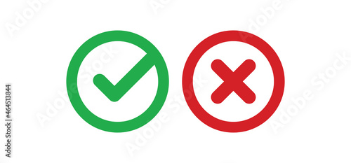 Cross and check mark icons, vector buttons. Checkmark tick and x.