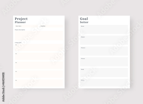 Project and goal planner template. Set of planner and to do list. Modern planner template set. Vector illustration.
