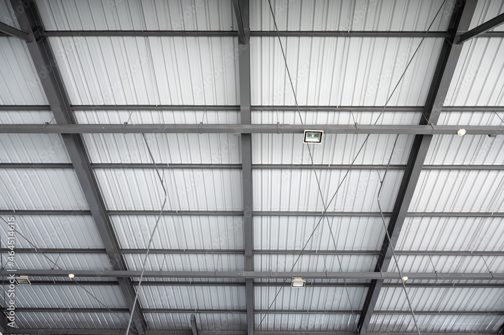 Steel structure with roof ceiling in warehouse factory Steel structure with roof ceiling in warehouse factory