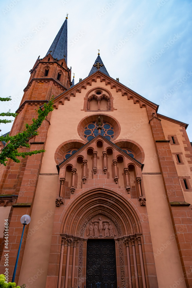 Looking up at the facade of the marvelous Marienkirche in Gelnhausen / Germany 