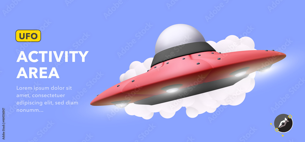 UFO. Unidentified flying object. Futuristic UFO on blue background. Vector illustration